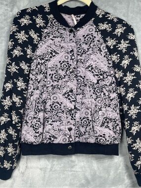 Free People Floral Bomber Jacket - Black & Light Gray/Pink